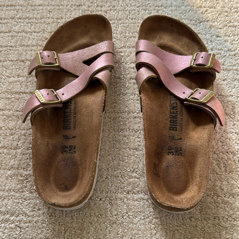 Birkenstock Yao Birko-Flor Sandals Beige Women's Size 39 in pink.